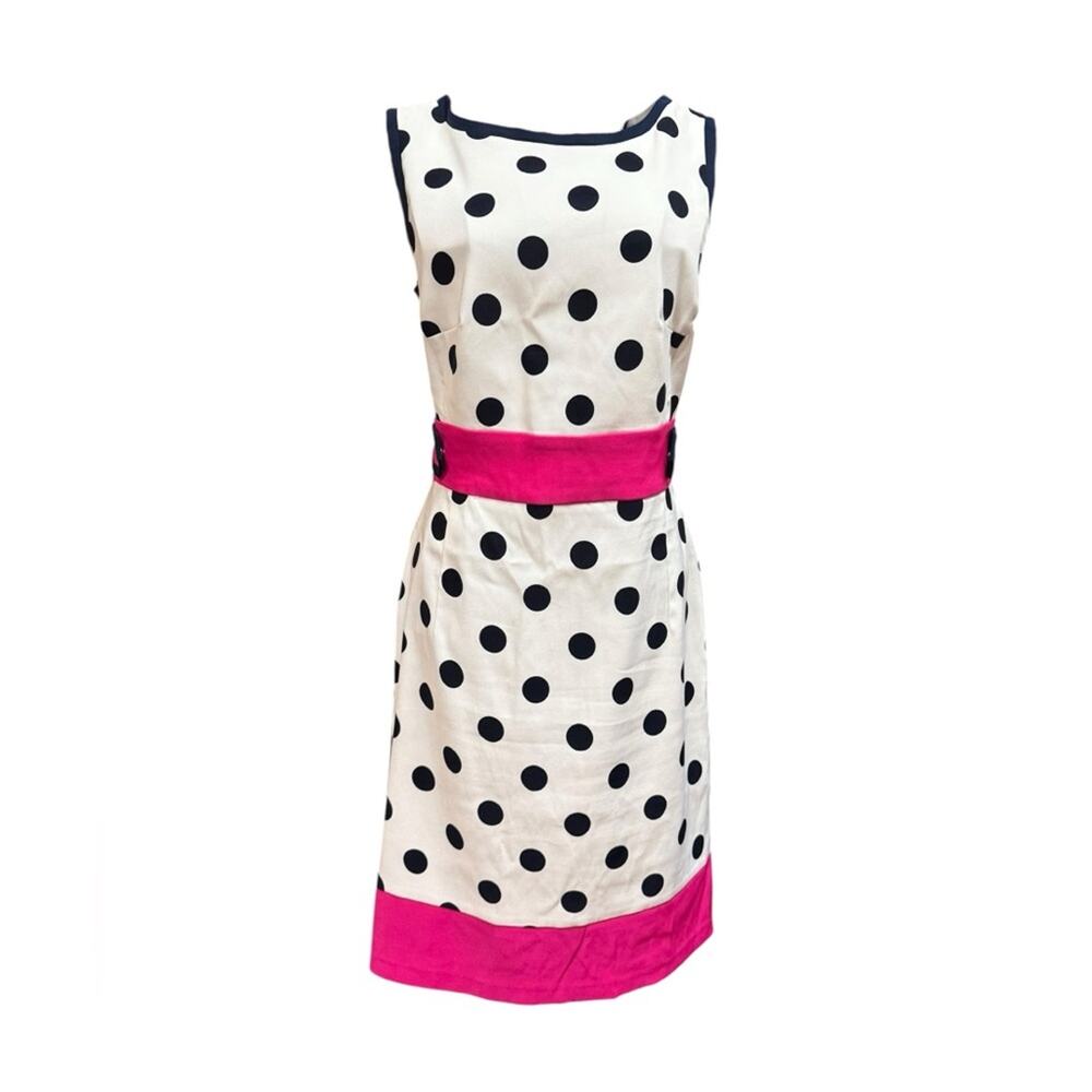 AGB Polka Dot Sleeveless Sheath Dress with Pink Accents size 6